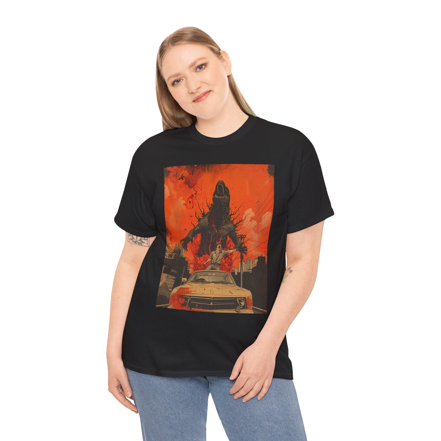 Fityzboyzprintz Kaiju Taxi Attack Basic Unisex Fashion Heavy Cotton Fabric Streetwear Tee Shirt