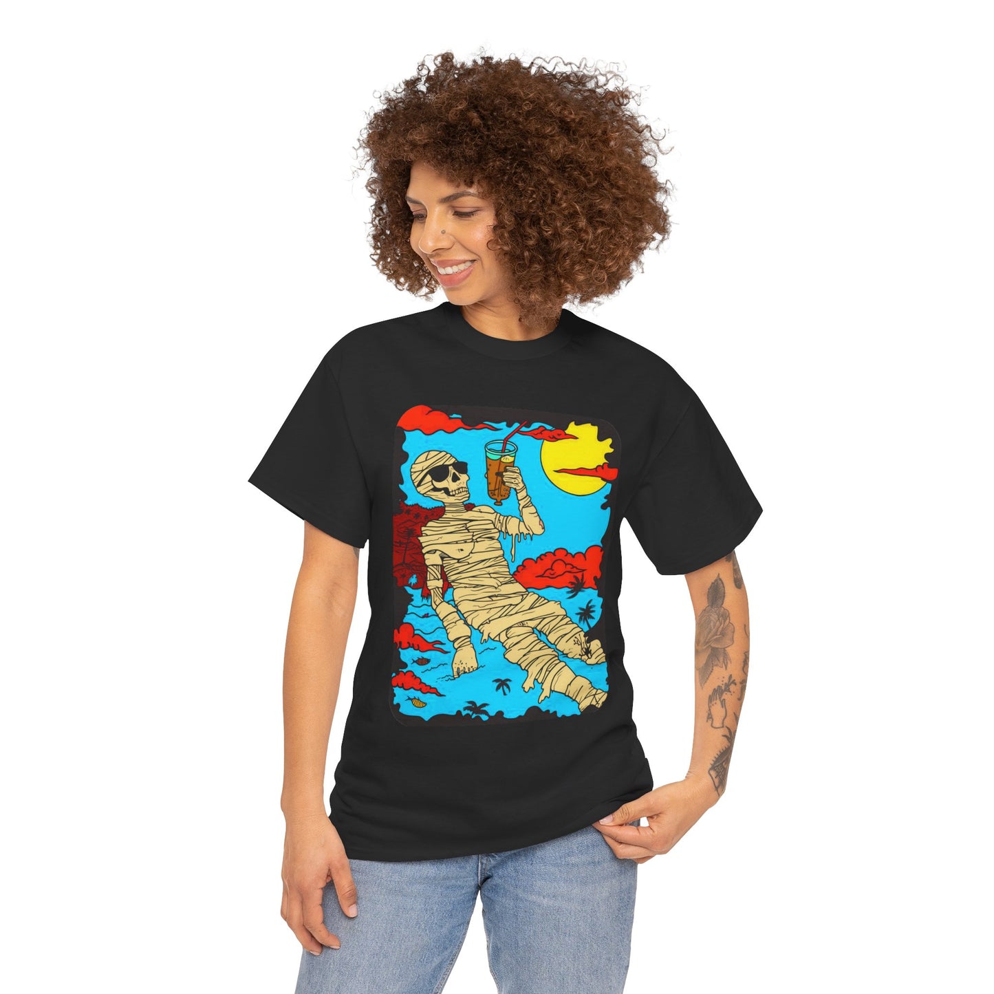Fitzboyzprintz Mummy Beach Tea Party Unisex Fashion Heavy Cotton Fabric Graphic Tee Shirt
