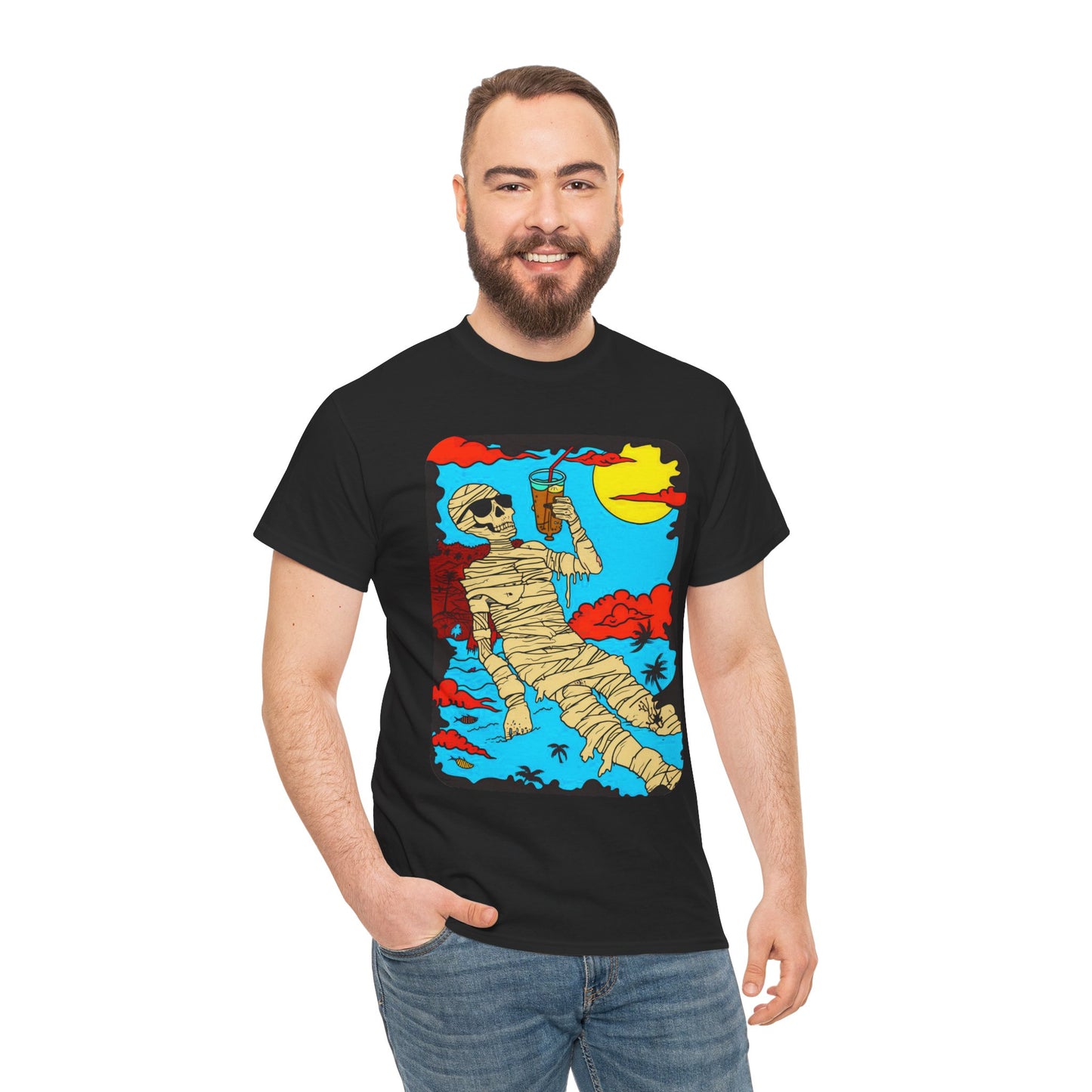 Fitzboyzprintz Mummy Beach Tea Party Unisex Fashion Heavy Cotton Fabric Graphic Tee Shirt
