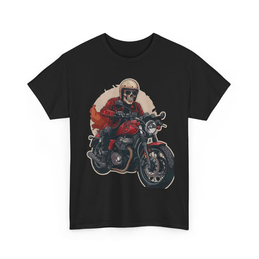 Skeleton on Bike Unisex Heavy Cotton Tee
