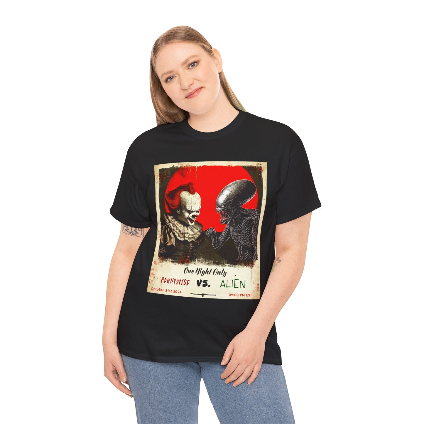 Pennywise Vs Alien 2024 Halloween Unisex Heavy Cotton Tee