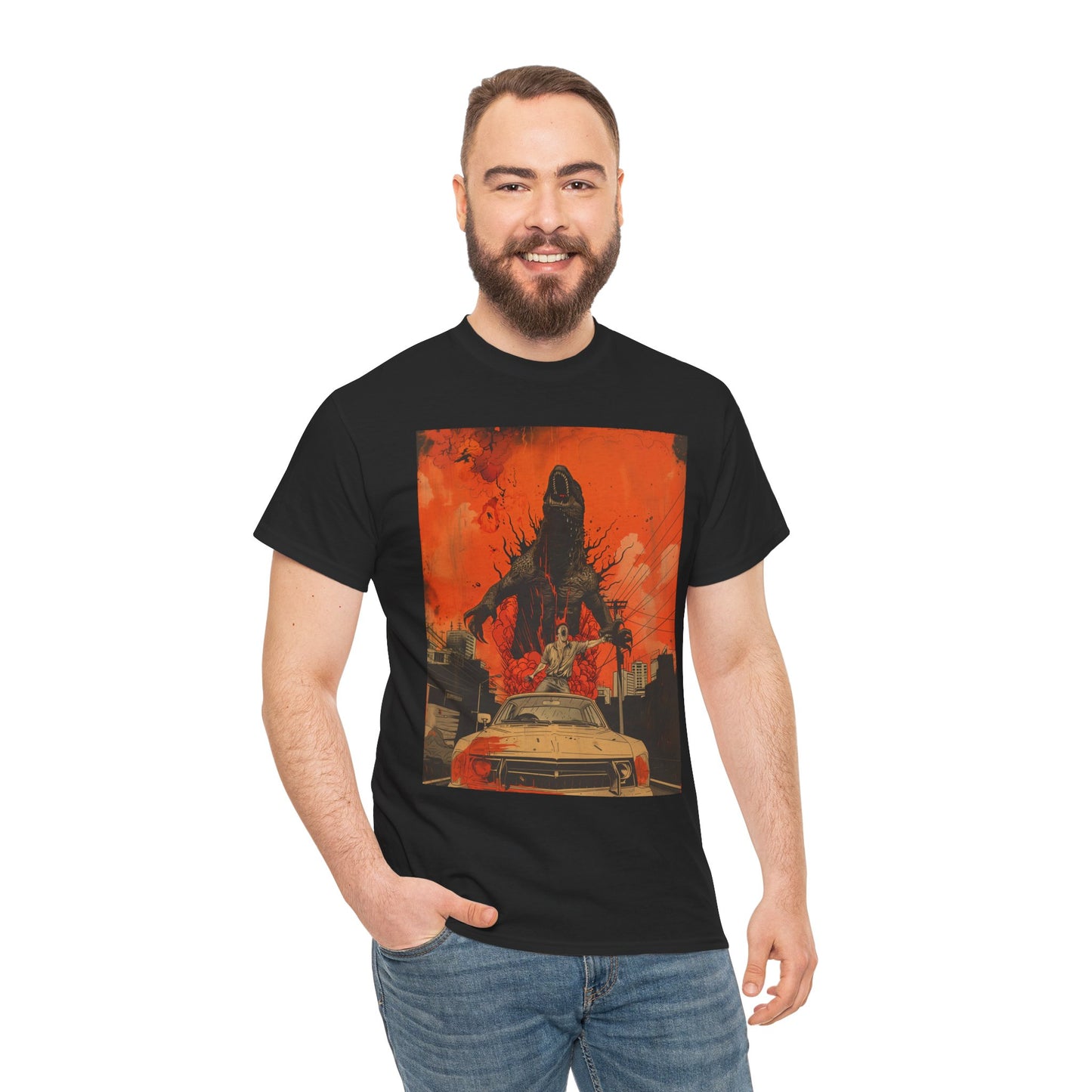 Fityzboyzprintz Kaiju Taxi Attack Basic Unisex Fashion Heavy Cotton Fabric Streetwear Tee Shirt