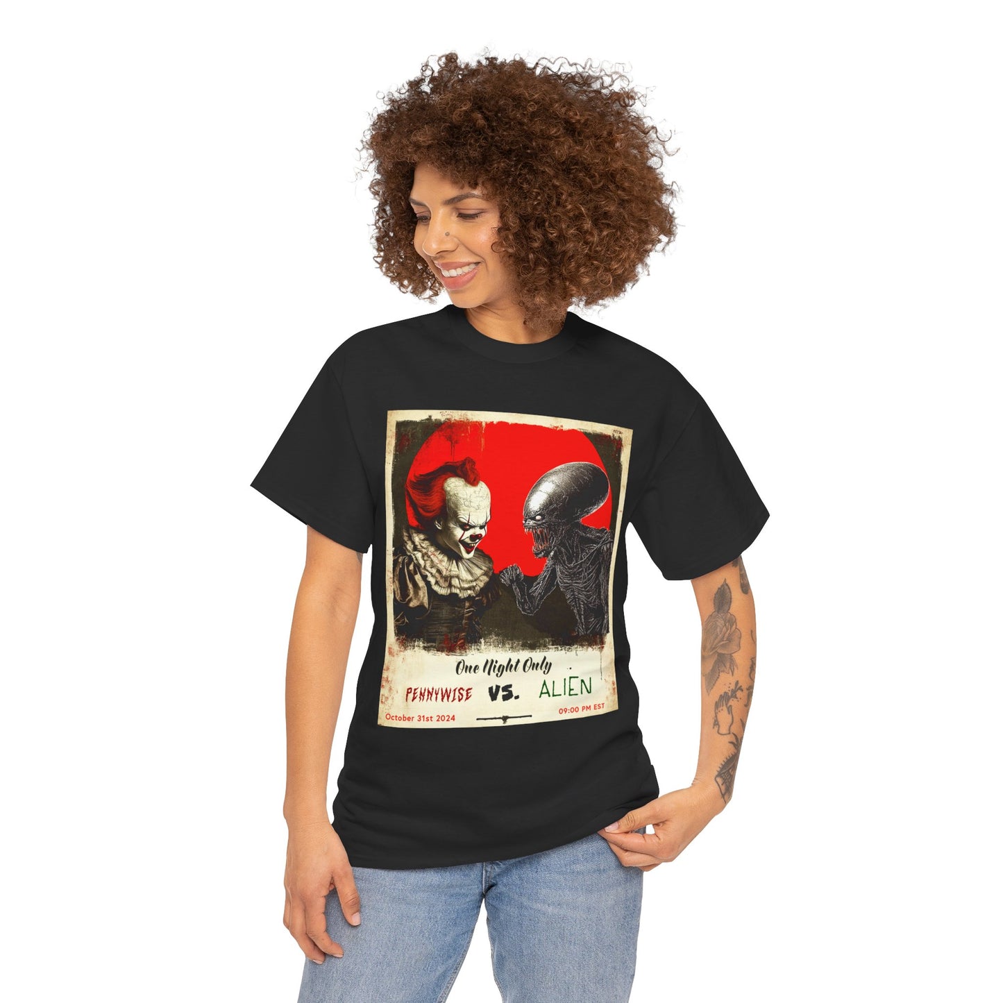 Pennywise Vs Alien 2024 Halloween Unisex Heavy Cotton Tee