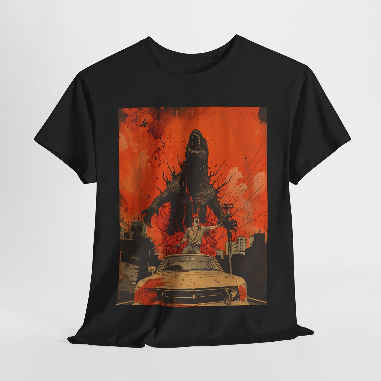 Fityzboyzprintz Kaiju Taxi Attack Basic Unisex Fashion Heavy Cotton Fabric Streetwear Tee Shirt
