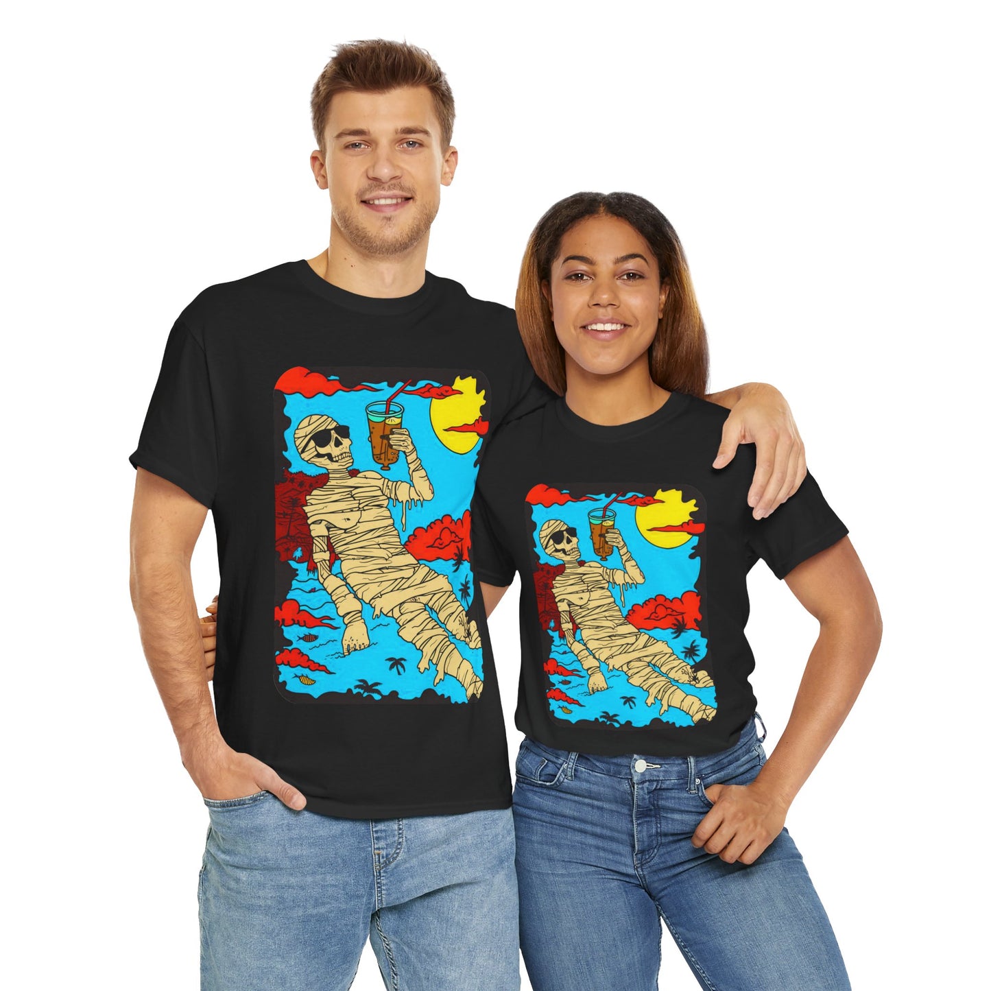 Fitzboyzprintz Mummy Beach Tea Party Unisex Fashion Heavy Cotton Fabric Graphic Tee Shirt