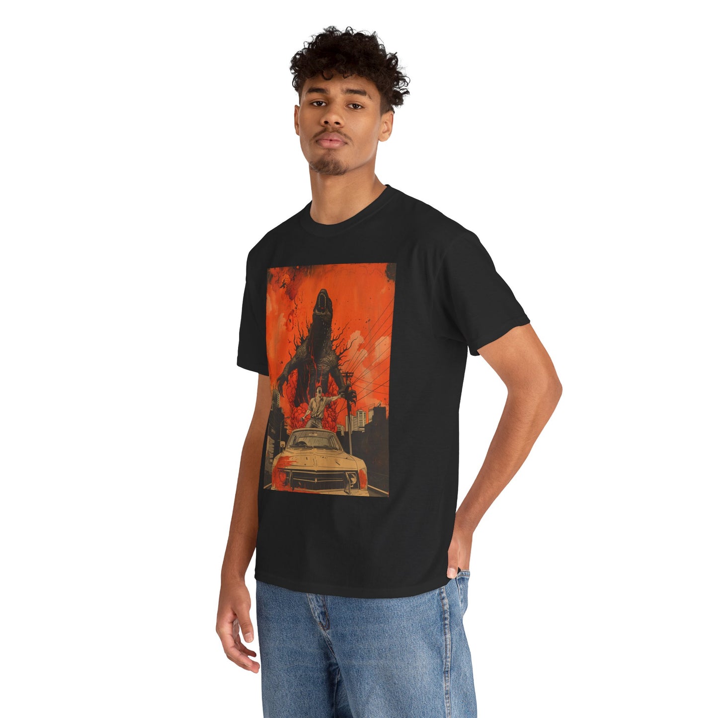 Fityzboyzprintz Kaiju Taxi Attack Basic Unisex Fashion Heavy Cotton Fabric Streetwear Tee Shirt