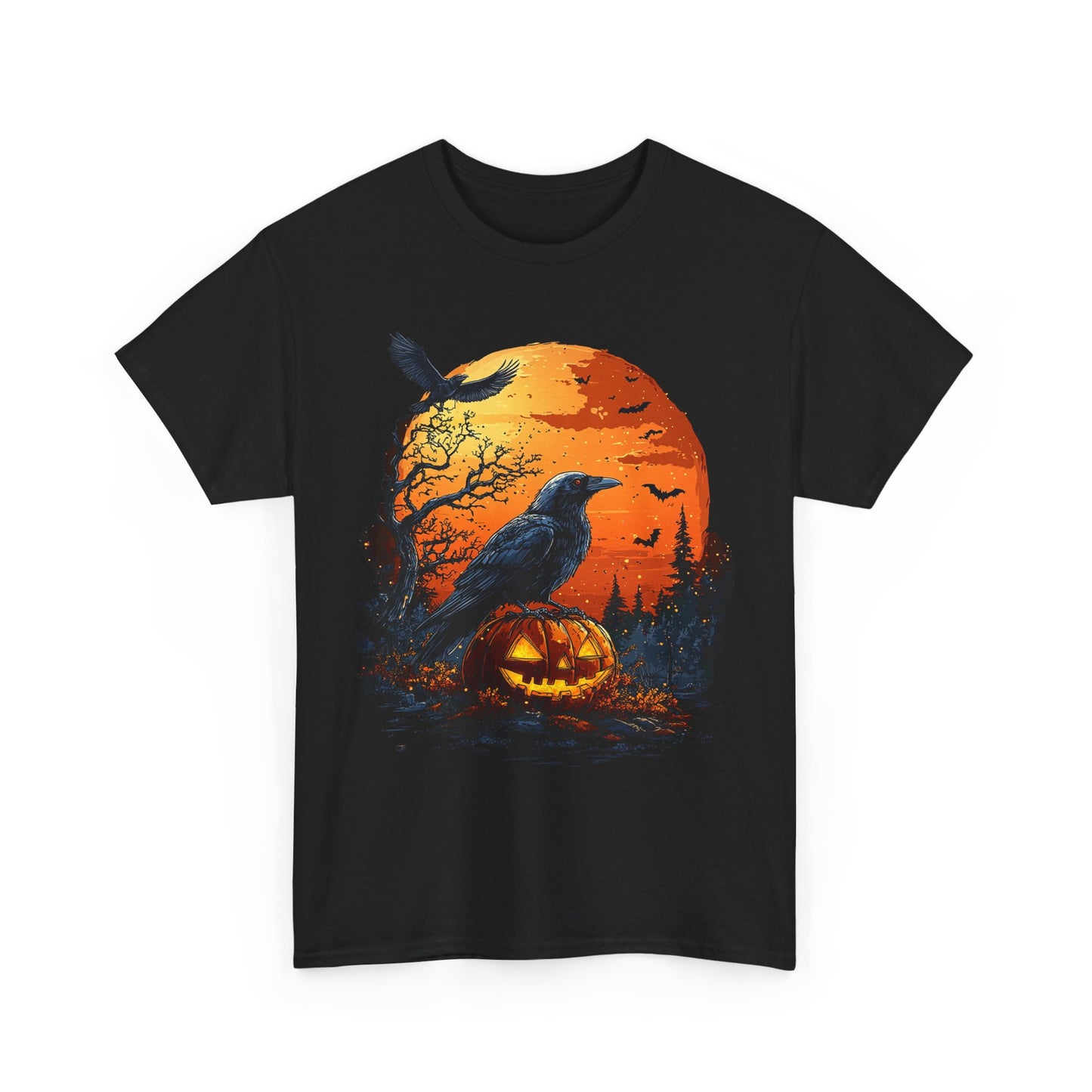 Moonlit Raven Halloween Unisex Heavy Cotton Tee