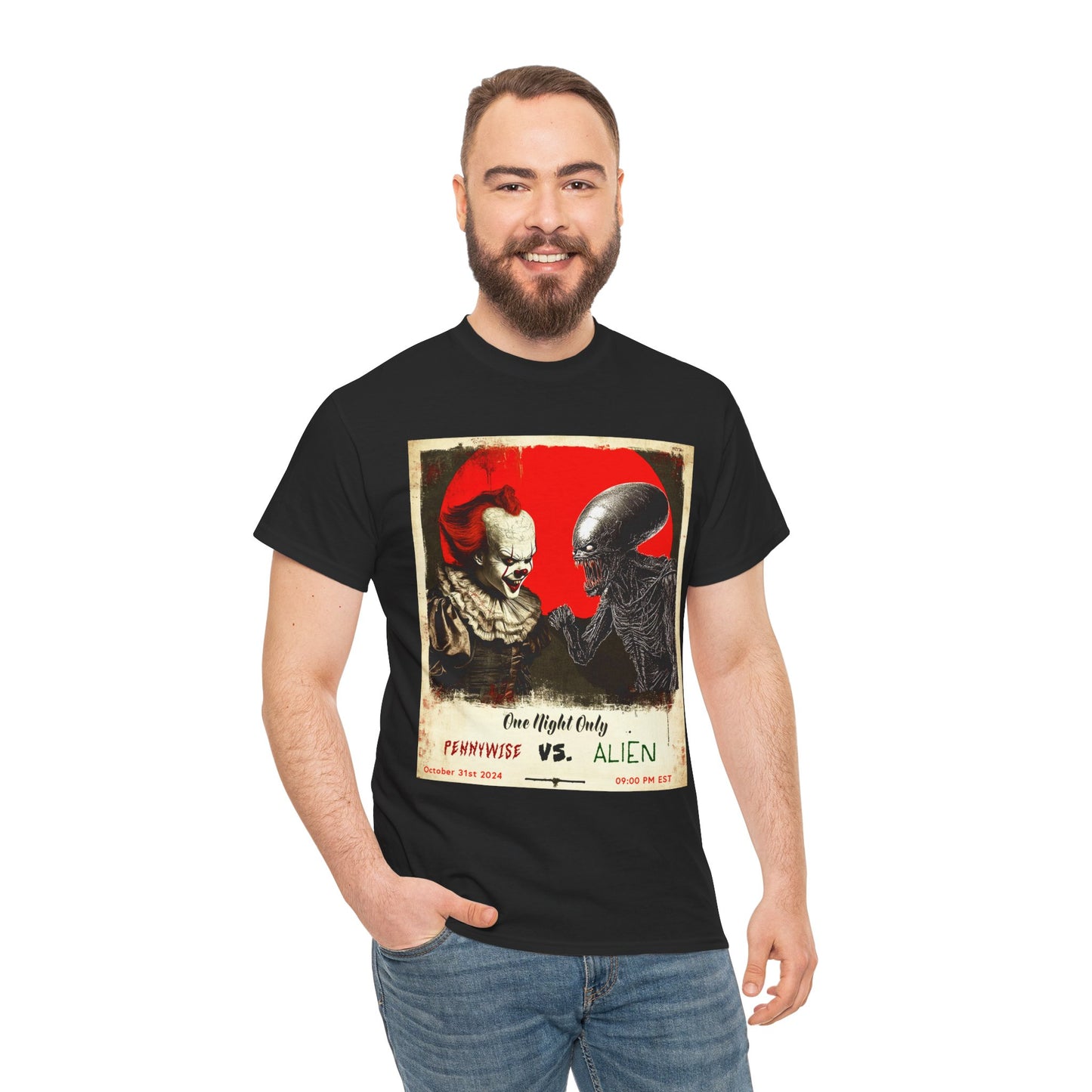 Pennywise Vs Alien 2024 Halloween Unisex Heavy Cotton Tee